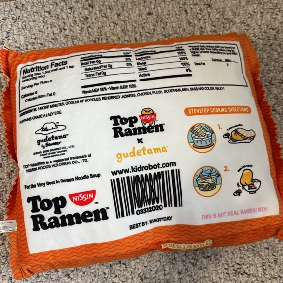 Gudetama Top Ramen crinkle pillow by Kidrobot. - Picture 3 of 5